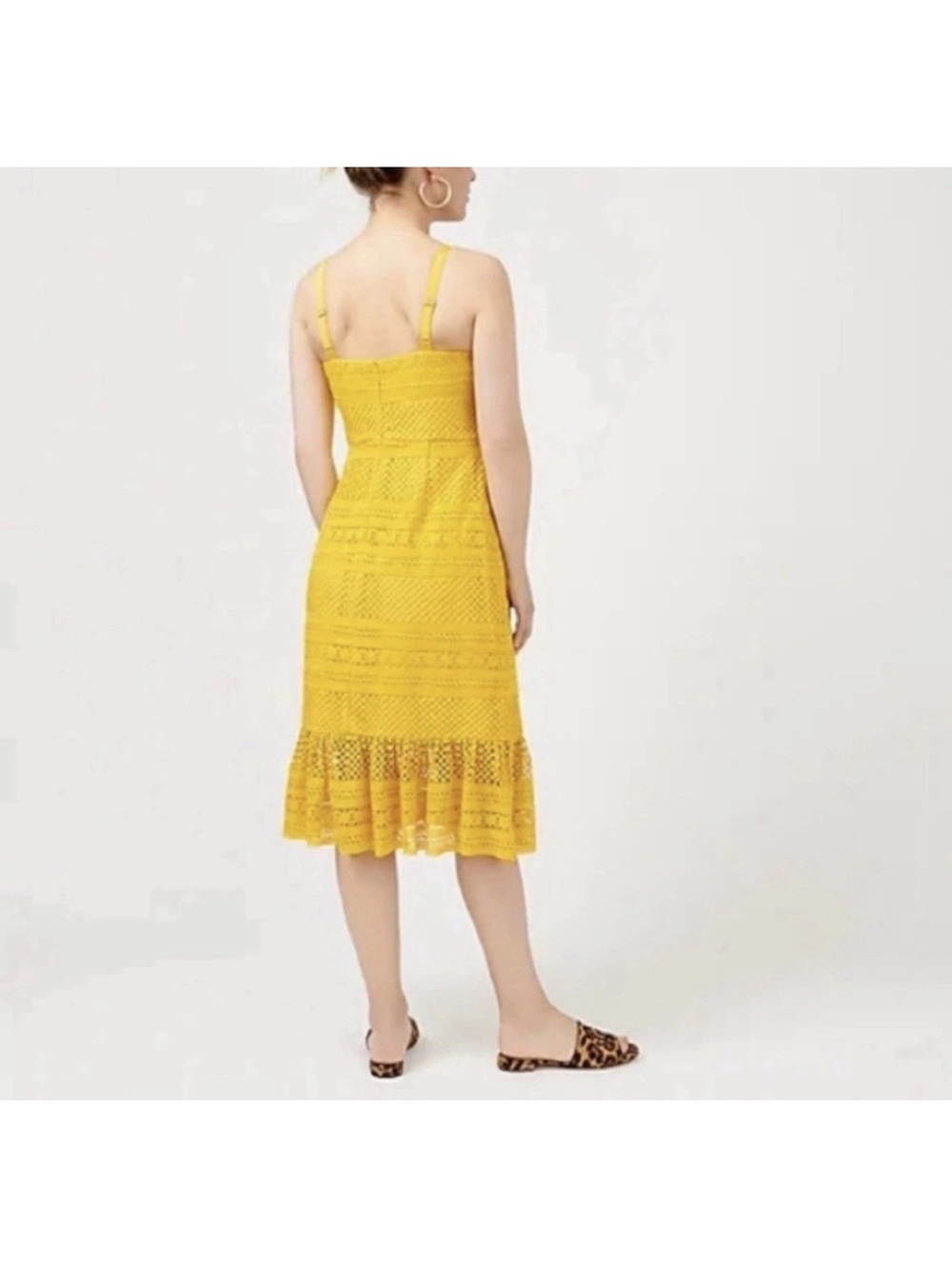 J. Crew Geometric Lace Sleeveless Midi Dress size 8 Canary Yellow - Picture 2 of 8